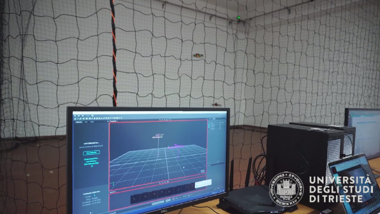 Indoor Drone Lab flight arena and monitoring equipment at University of Trieste